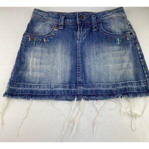 Soundgirl‎ Mini Skirt Hearts Red Blue Yellow Green Distressed Frayed Hem  Size 1